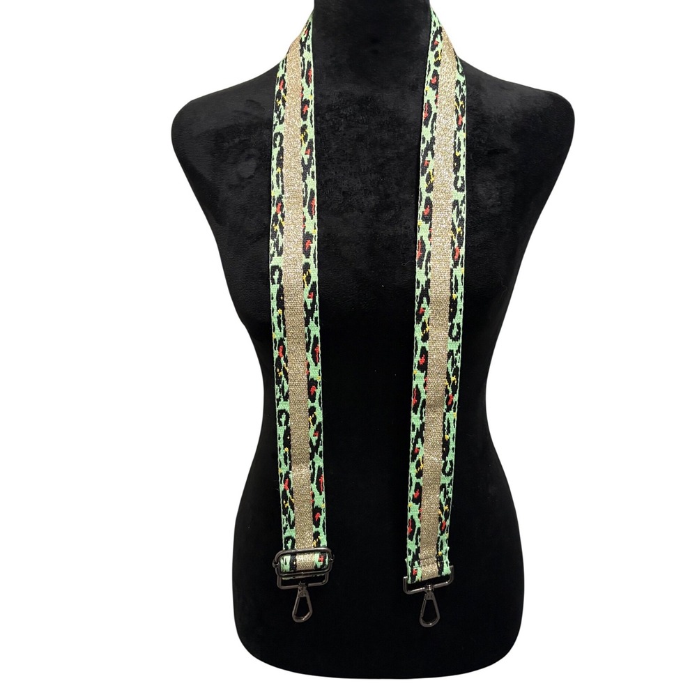 Unbranded Purse Strap OS Mint Green Leopard Gold Metallic Stripe EUC